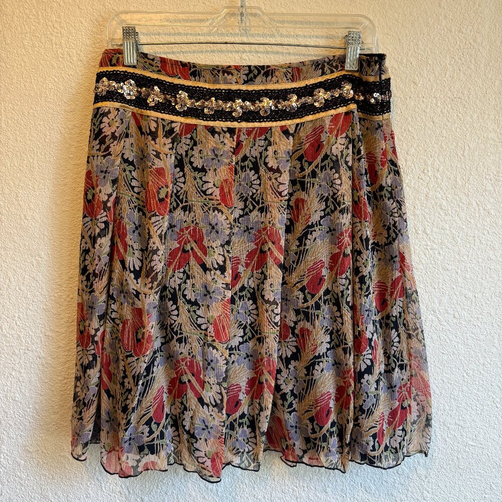 Y2K Vintage FREE PEOPLE Silk Skirt \\ Size 6 // Floral, low rise